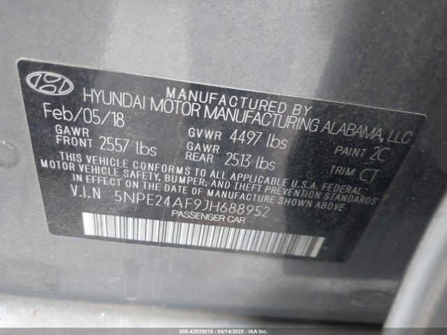 5NPE24AF9JH688952 Hyundai SONATA SE