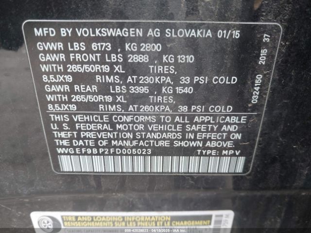 2015 VOLKSWAGEN TOUAREG WVGEF9BP2FD005023 Photo 8
