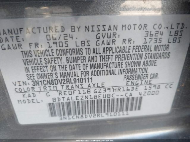 3N1CN8DV2RL910111 Nissan Versa 1.6 S
