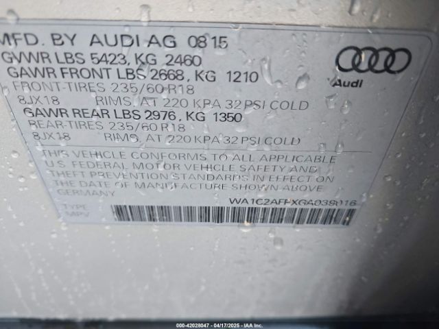 WA1C2AFPXGA039016 Audi Q5 2.0t Premium