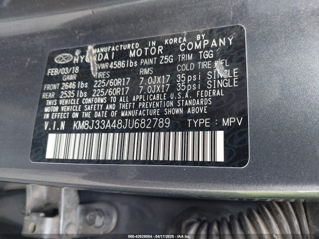 KM8J33A48JU682789 Hyundai TUCSON SEL