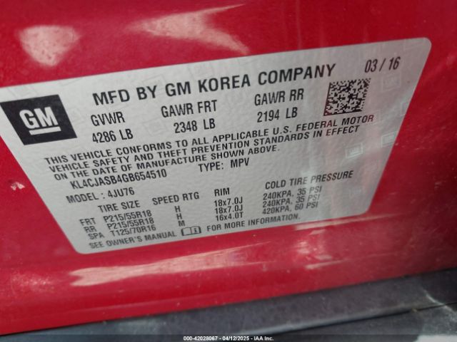 KL4CJASB4GB654510 Buick Encore