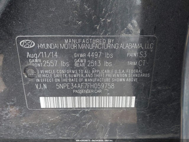 5NPE34AF7FH059758 Hyundai Sonata Sport