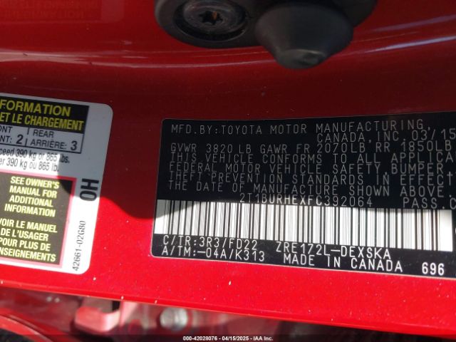 2T1BURHEXFC392064 Toyota Corolla S Plus