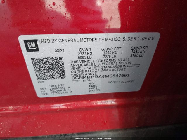 3GNKBBRA4MS547661 Chevrolet Blazer Fwd 1lt