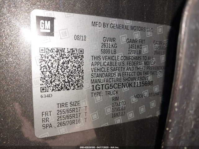 1GTG5CEN0K1115698 GMC CANYON SLE