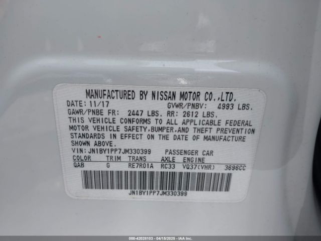 JN1BY1PP7JM330399 Infiniti Q70l 3.7 Luxe
