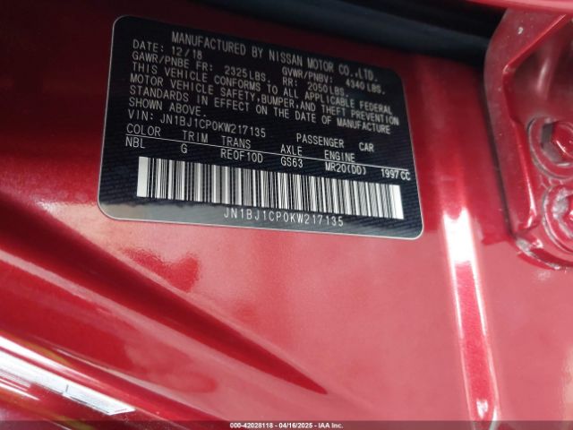 JN1BJ1CP0KW217135 Nissan Rogue Sport Sv