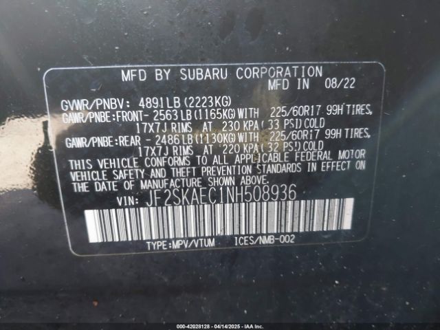 2022 SUBARU FORESTER JF2SKAEC1NH508936 Photo 8