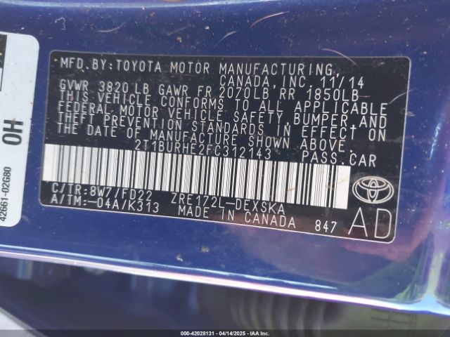 2T1BURHE2FC312143 Toyota Corolla S Plus
