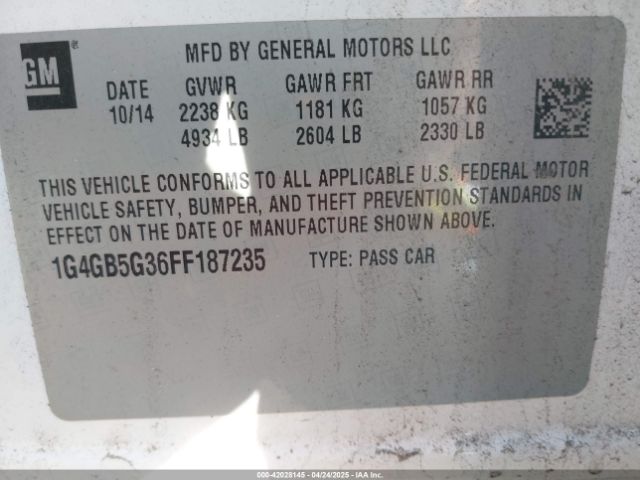 1G4GB5G36FF187235 Buick Lacrosse Leather
