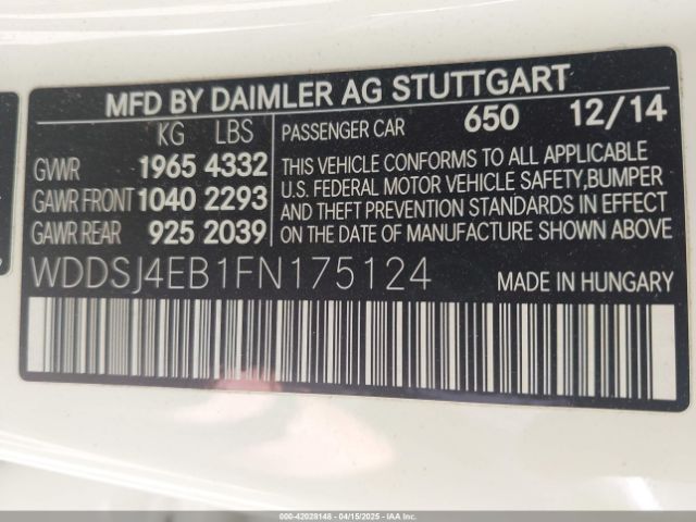 WDDSJ4EB1FN175124 Mercedes-Benz CLA 250