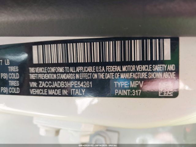 ZACCJADB3HPE54261 Jeep Renegade Limited Fwd