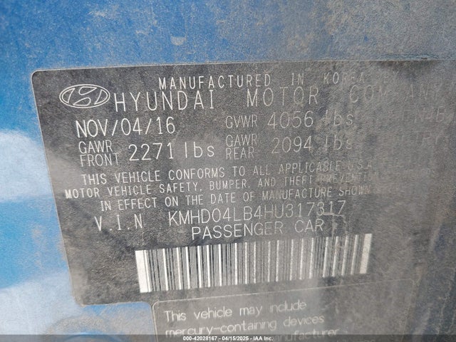 KMHD04LB4HU317317 Hyundai Elantra Sport