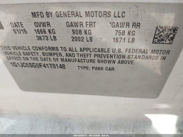 1G1JC6SG9F4170148 Chevrolet Sonic Lt Auto