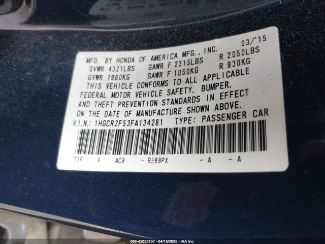 1HGCR2F53FA134281 Honda Accord Sport