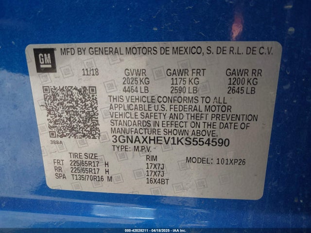 3GNAXHEV1KS554590 Chevrolet EQUINOX LS