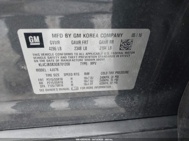 KL4CJBSB3GB701208 Buick Encore Convenience