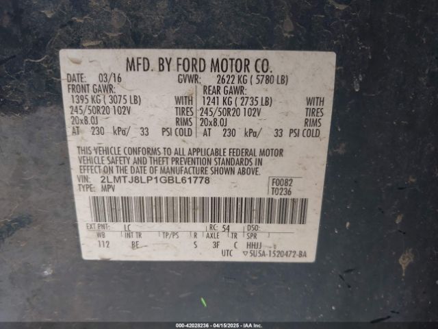 2LMTJ8LP1GBL61778 Lincoln Mkx Reserve