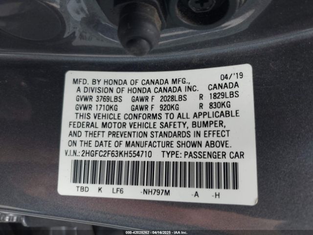 2HGFC2F63KH554710 Honda Civic Lx
