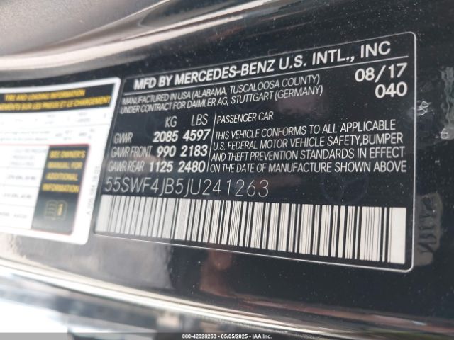 55SWF4JB5JU241263 Mercedes-Benz C 300