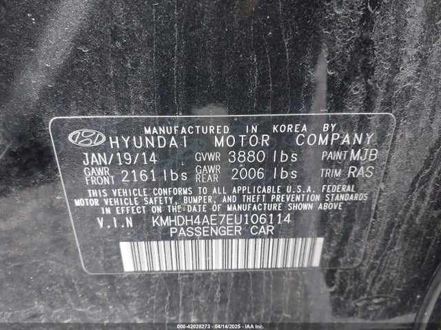 KMHDH4AE7EU106114 Hyundai ELANTRA SE