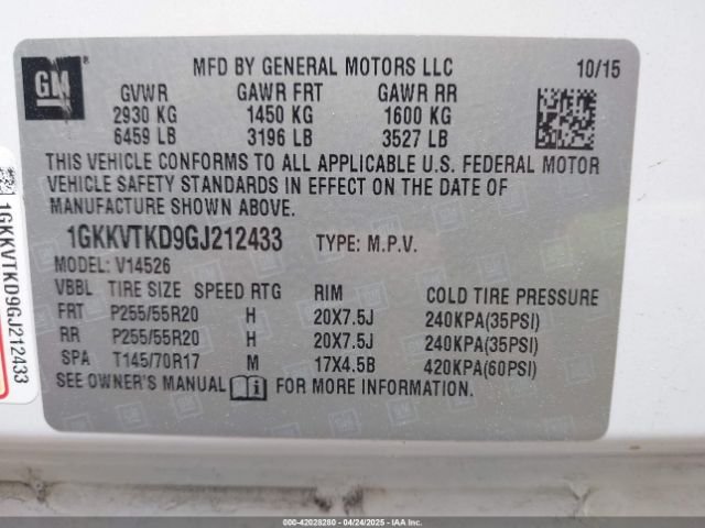 1GKKVTKD9GJ212433 GMC Acadia Denali