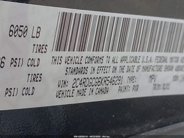 2C4RDGCG6KR546291 Dodge Grand Caravan Sxt