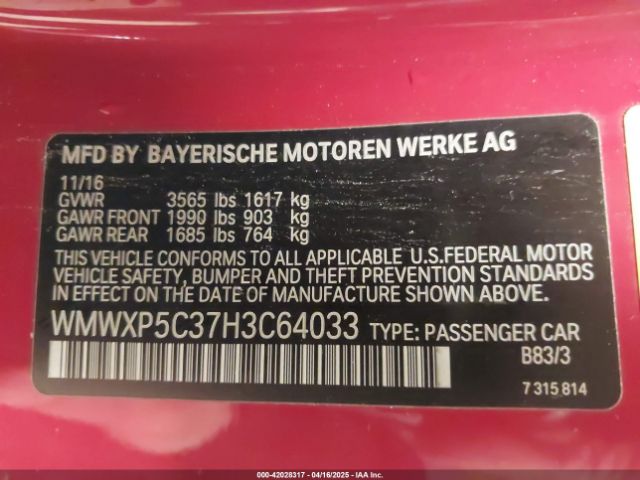 WMWXP5C37H3C64033 Mini Hardtop Cooper