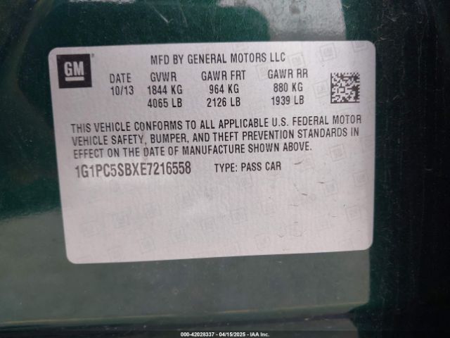 1G1PC5SBXE7216558 Chevrolet Cruze 1lt Auto