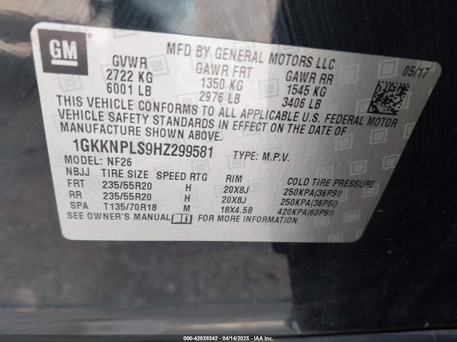 1GKKNPLS9HZ299581 GMC Acadia Denali