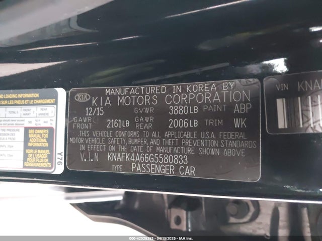 KNAFK4A66G5580833 KIA FORTE LX