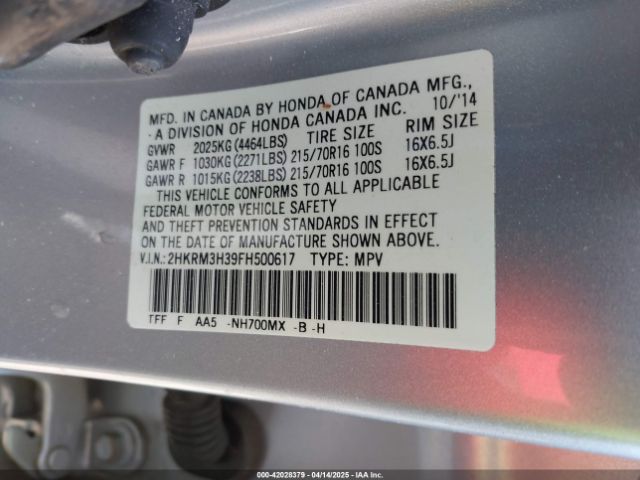 2HKRM3H39FH500617 Honda CR-V LX