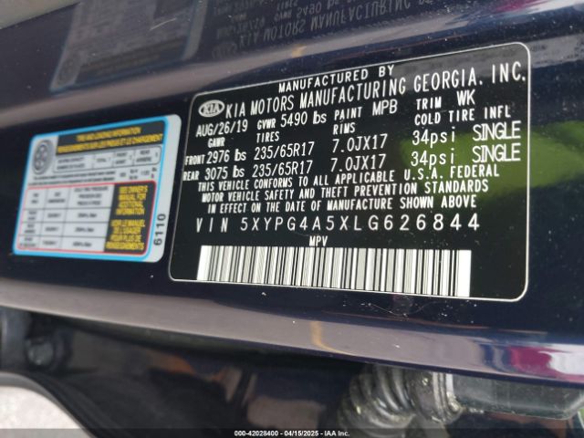 5XYPG4A5XLG626844 KIA Sorento 3.3l Lx