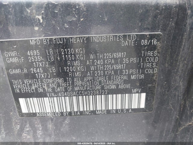 4S4BSACC5H3238723 Subaru Outback 2.5i Premium