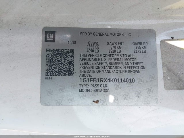 1G1FB1RX4K0114010 Chevrolet Camaro 1lt