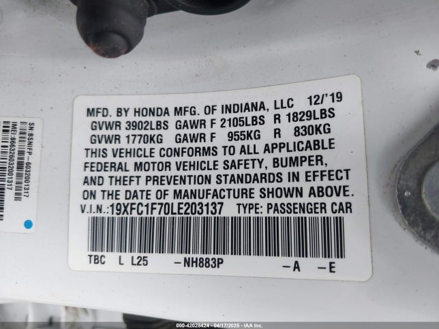 19XFC1F70LE203137 Honda Civic Ex-l