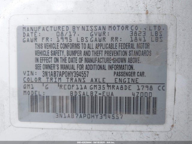 3N1AB7AP0HY394557 Nissan SENTRA S