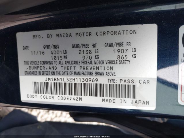 JM1BN1L32H1130969 Mazda Mazda3 Touring 2.5
