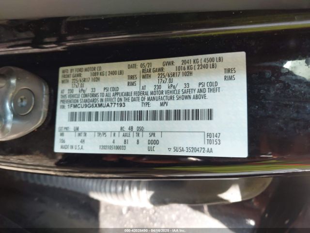 1FMCU9G6XMUA77193 Ford ESCAPE SE