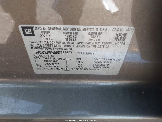 3GCUKPEH0EG262607 Chevrolet Silverado 1500 Work Truck 2wt