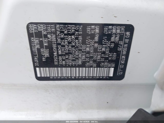 JN8BT3BA5PW425636 Nissan Rogue Sv Fwd