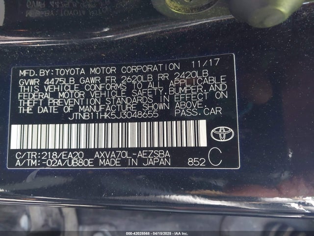 JTNB11HK5J3048655 Toyota CAMRY SE