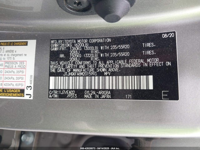 JTJHGKFA8M2015993 Lexus Rx 450hl