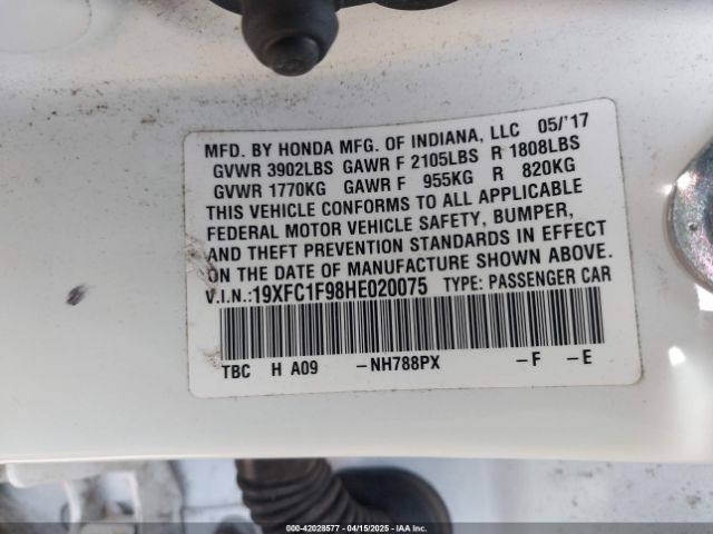 19XFC1F98HE020075 Honda Civic Touring