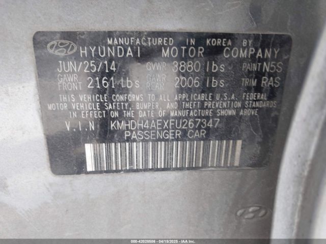 KMHDH4AEXFU267347 Hyundai ELANTRA SE