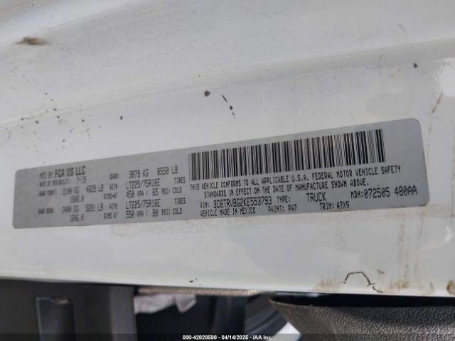 3C6TRVBG2KE553793 RAM Promaster 1500 High Roof 136 Wb