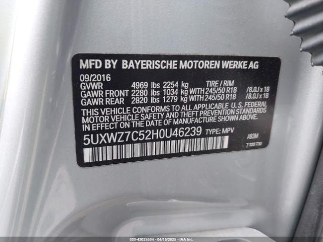 5UXWZ7C52H0U46239 BMW X3 Sdrive28i