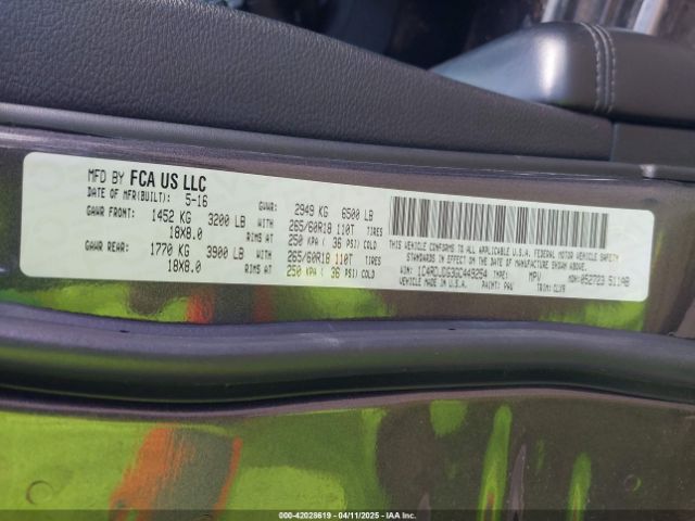 1C4RDJDG3GC449254 Dodge DURANGO LIMITED