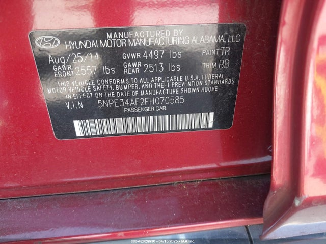 5NPE34AF2FH070585 Hyundai Sonata Limited